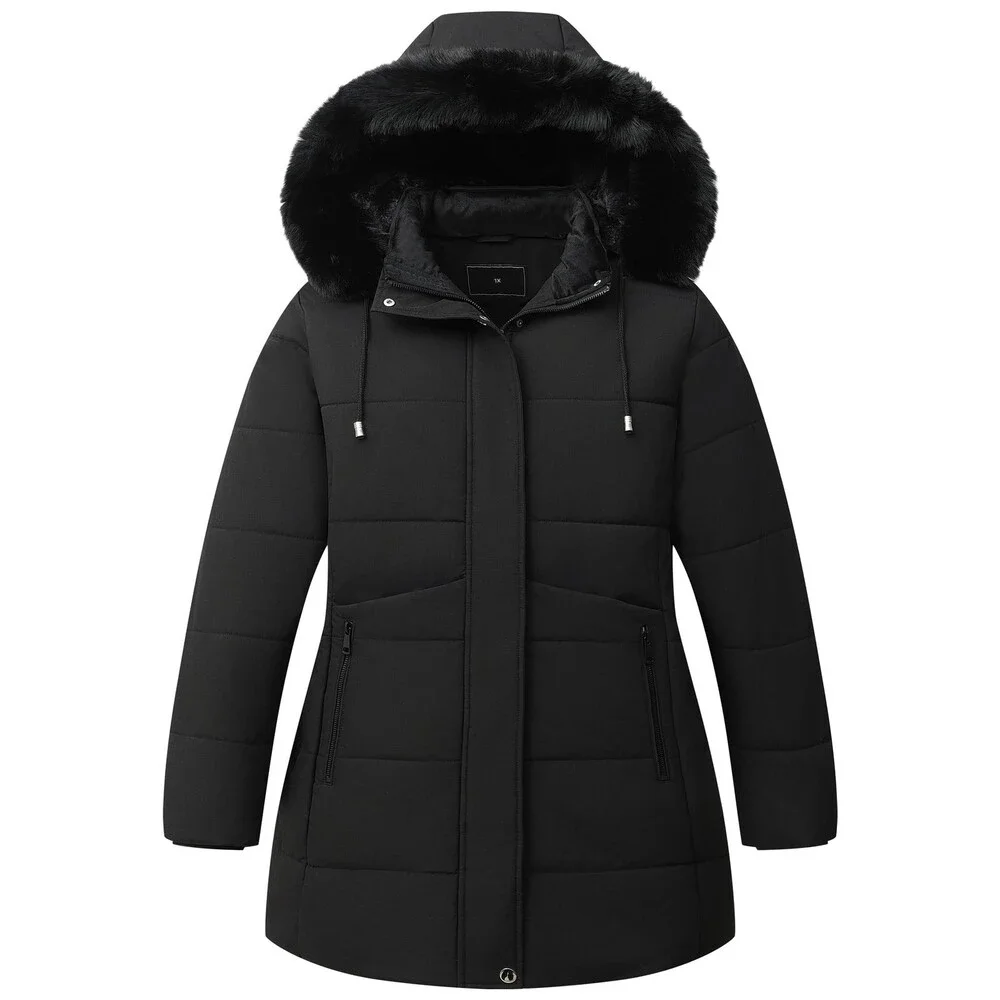 Pefflarge Women's Plus Size Winter Coat Waterproof Down Detachable HOODED 1X